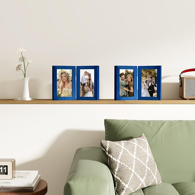 decorUhome Double 4x6 Picture Frame Vertical, Engineered Wood Bifold Photo Frame - Image 8