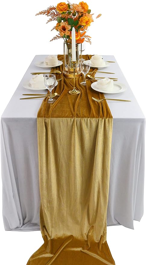 Velvet Table Runner, 10ft Luxurious Wedding Reception Decorations Soft Velvet by BTFHOME