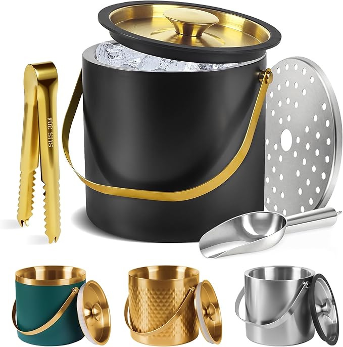 Ice Bucket, Ice Bucket with Silicone Sealing Ring Double-Wall Vacuum Insulation by Unknown