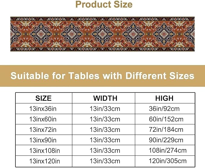 Vintage Boho Orange Table Runner, Country Rustic Farmhouse Magical Abstract - Image 4
