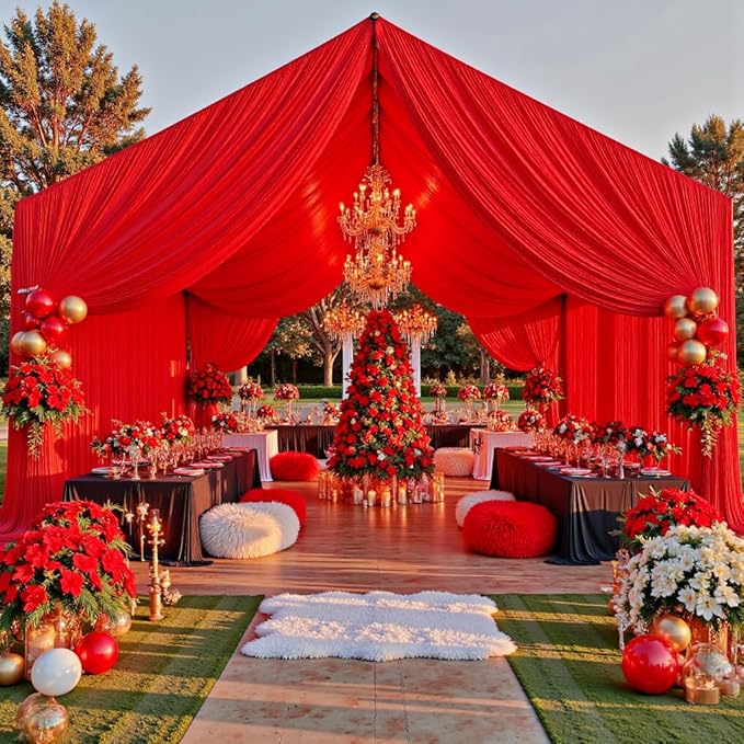 PartyVillage 4 Panels 5ftx30ft Red Ceiling Drapes by PartyVillage