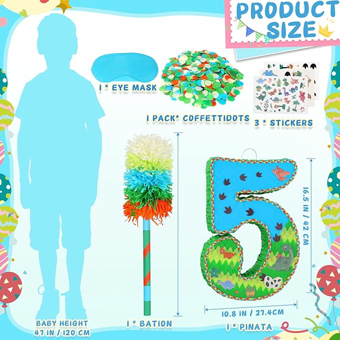 Number 5 Pinata for Birthday Party Decorations, Jungle Dinosaur Piñata Games Toy - Image 4