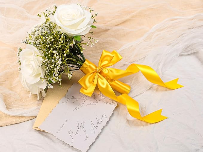 Yellow Satin Ribbon 1 inch X Continuous 50 Yards, Single Face Polyester Ribbon - Image 6