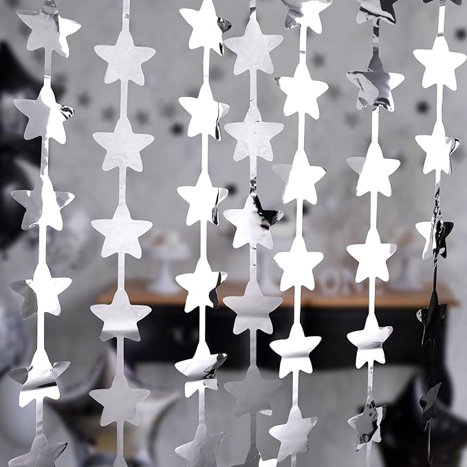 LOLStar 2 Pack Glitter Silver Stars Birthday Decorations 3.3X6.6 ft Each Silver - Image 5
