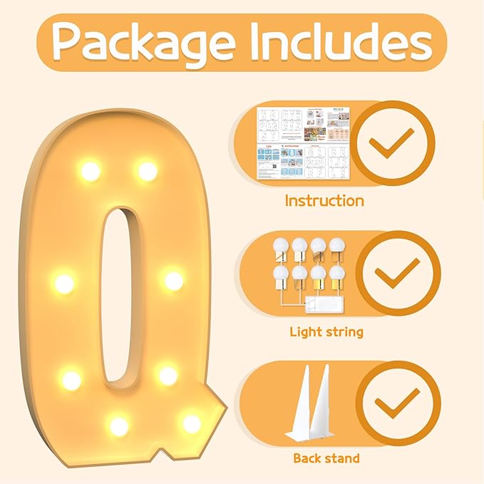Marquee Letters 3 Feet Tall Large Light Up Letters Q Happy Birthday Decorations - Image 5