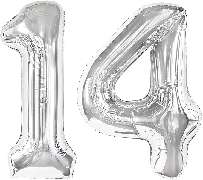 40 Inch Silver Large Number 14 Birthday Balloon, Giant Number 14 41 Balloons by Upgesy