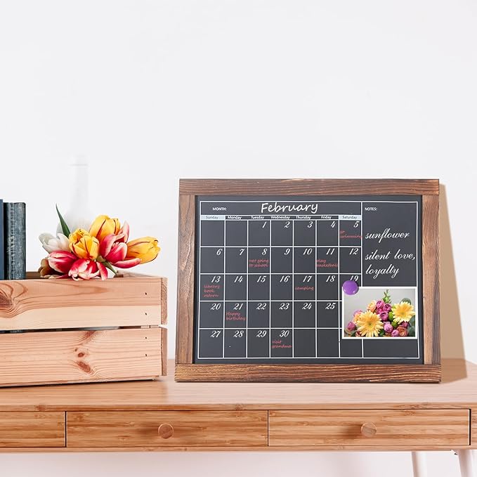Magnetic Chalkboard Calendar for Wall Monthly Planner Board Wite Wood Frame - Image 3