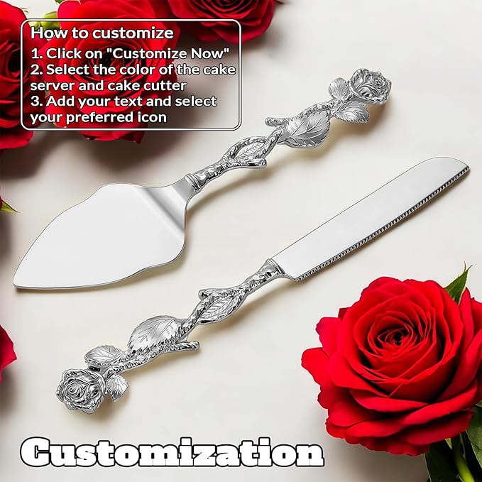 Personalized Wedding Cake Knife and Server Set, Custom Name/Date Cake Cutting - Image 3