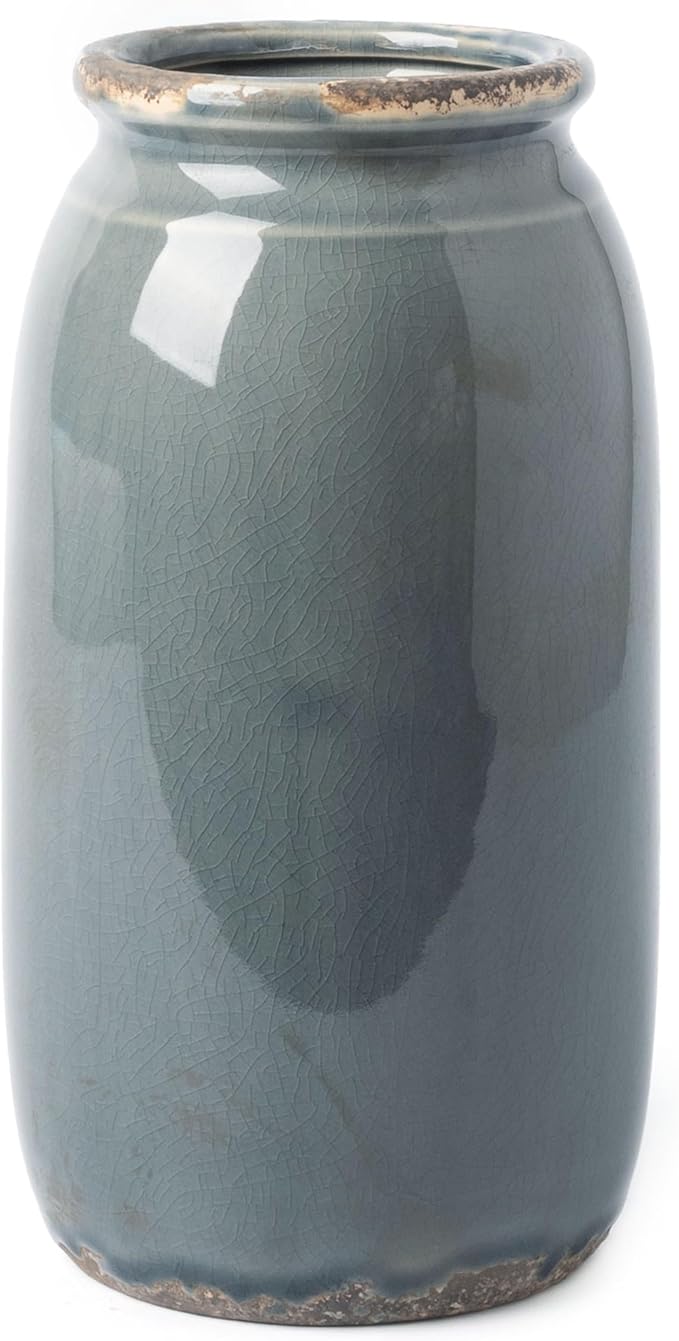 VICTOR & TERESA Rustic Blue and Grey Vase by VICTORTERESA