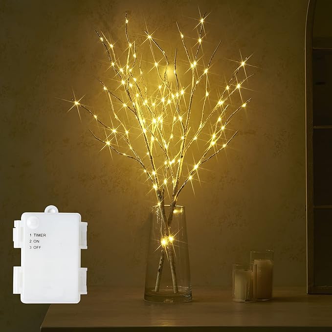 Fudios Lighted Branches with Timer Battery Operated 30IN Tall Birch Twig Lights - Image 2
