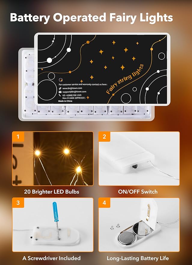 Minetom 12 Pack Fairy Lights Battery Operated -7ft 20 LED Silver Wire String - Image 2