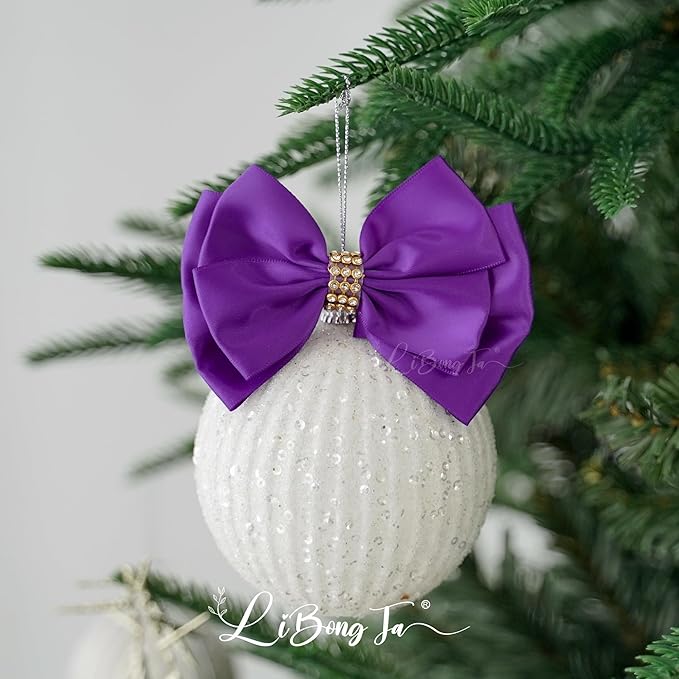 Purple Ribbon Bow 4'' Premade Satin Bow, Wrapping Bows - Image 7