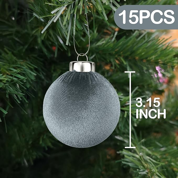 Neutral Velvet Christmas Tree Ornaments Set - Image 2