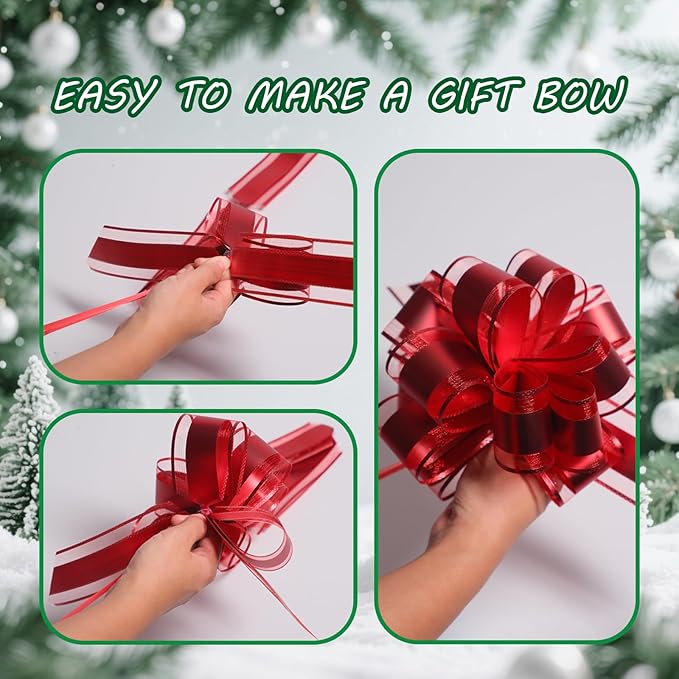 6 Pcs 6 Inch Red Pull Bows, Party Decorations, Crafts Easy-to-Use Pull Bows - Image 7