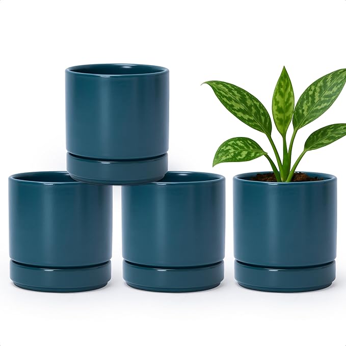 D'vine Dev Set of 4 Small Ceramic Plant Pots, 4.7 Inch Succulent Planter Pot by DvineDevPlanterPotsandStand