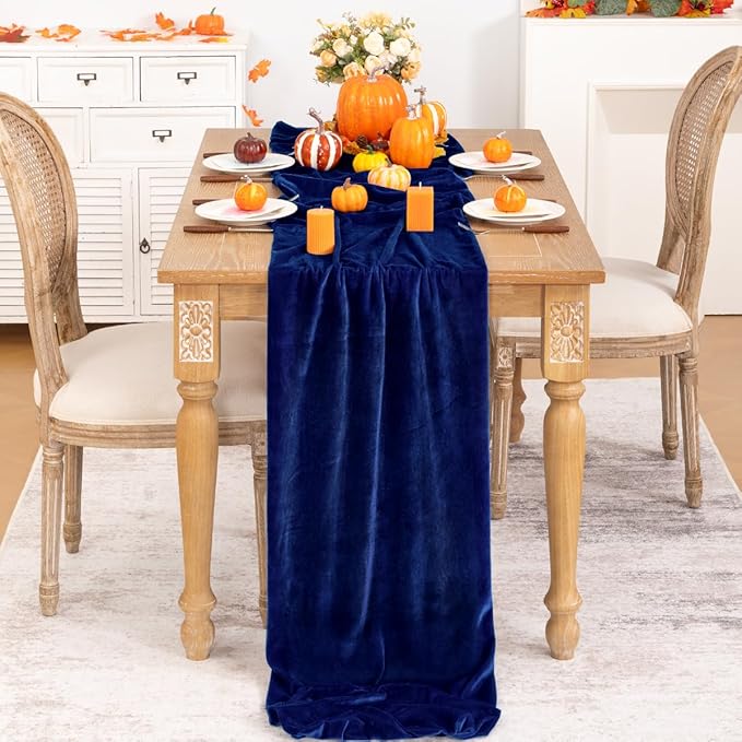 Royal Blue Velvet Table Runner 3 Pack Fall Thanksgiving Table Runners 20 x 120 - Image 2