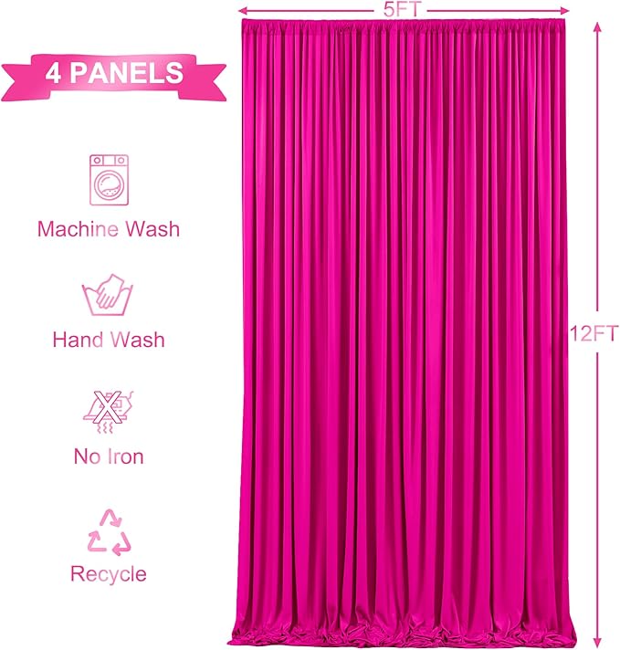 20ft x 12ft Hot Pink Backdrop Curtains Wrinkle Free Backdrop Curtain - Image 5