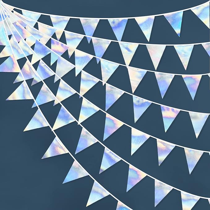 33Ft Iridescent Party Decoration Holographic Fabric Triangle Pennant Banner by pinkblume