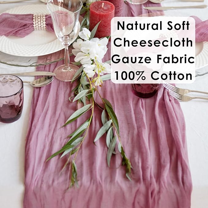 Dusty Pink Table Runner Cheesecloth 141'' Rustic Sheer Gauze Runner Farmhouse - Image 4