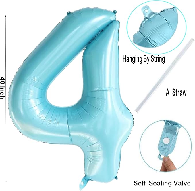 40 Inch Blue Large Numbers Balloons0-9, Number 4 Digit Helium Balloons - Image 2