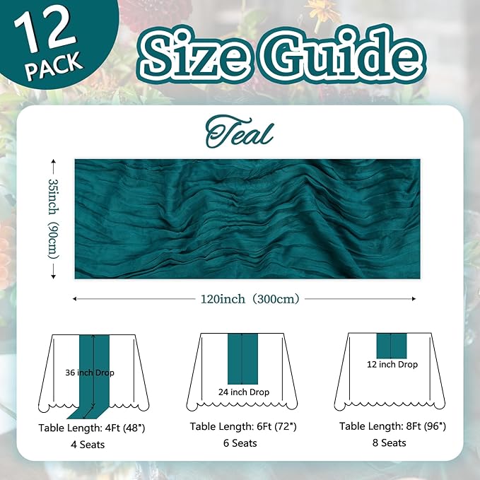 12 Pack Teal Cheesecloth Table Runner 10ft Boho Gauze Fabric Cheese Cloth Table - Image 2