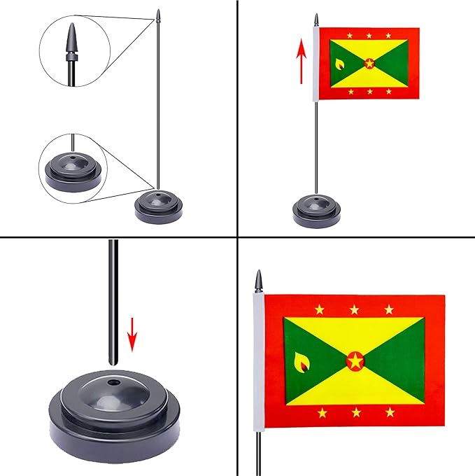 WXTWK 2 Pack Grenada Flag Grenada Deluxe Desk Flag Set - Image 3
