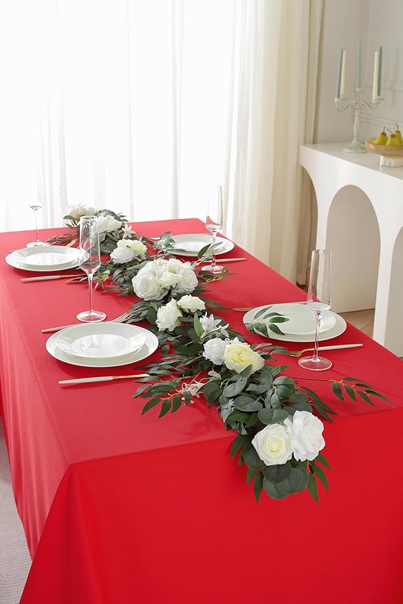 Craft And Party Rectangle Tablecloth, 90 x 132 Inch Red Tablecloth, 8ft - Image 5