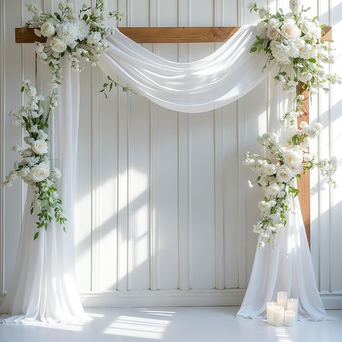 Wedding Arch Draping Fabric, 2 Panel 28" x 19Ft White Arch Drapery Sheer by Partisky