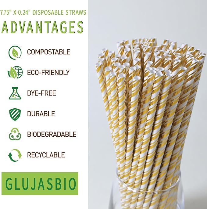 Gold Straws Disposable Cocktail Drinking Paper Straws - Image 2