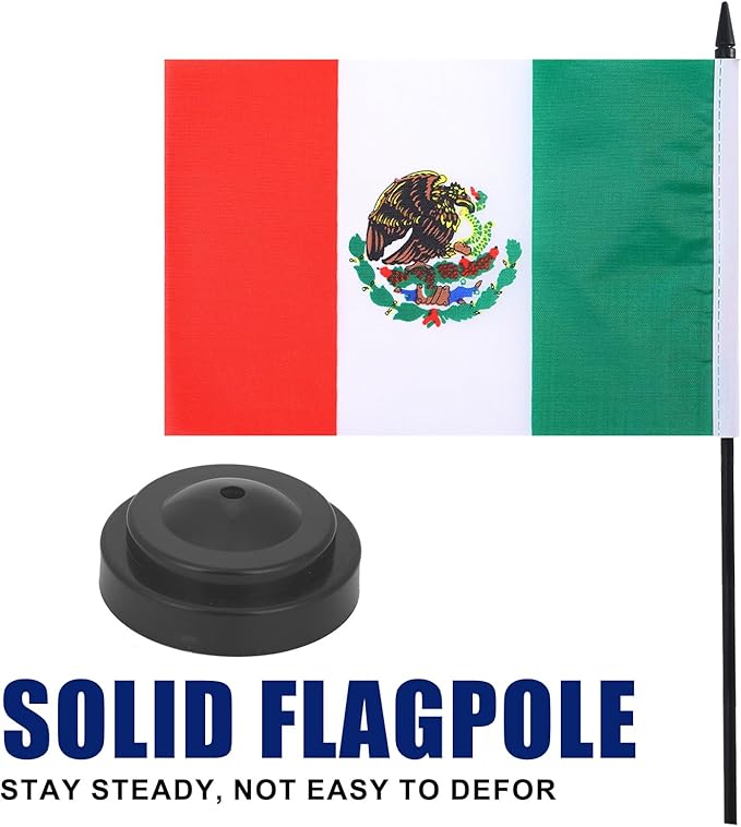 Mexico Desk Flag 12" Solid Pole Deluxe Set Mexican Flags Banner Mini Small - Image 3