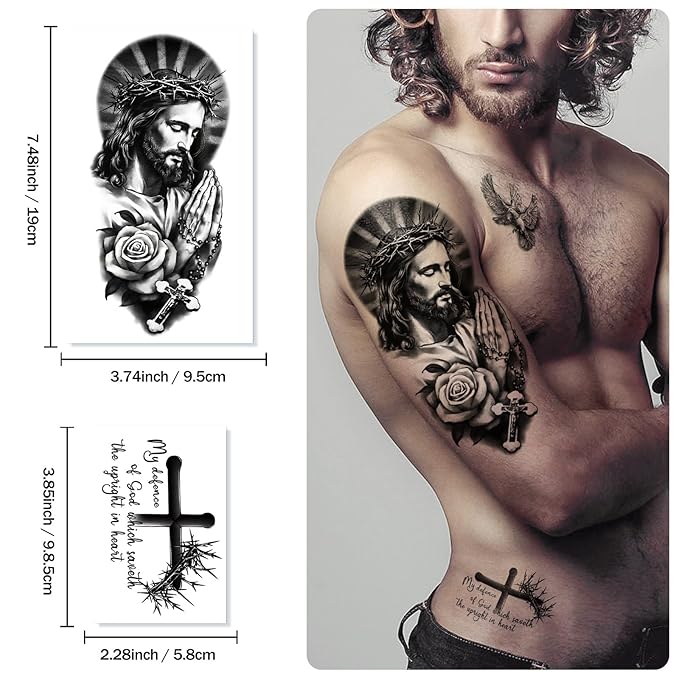77 Sheets Christian Temporary Tattoo Adult, Religious Jesus Christ Cross Angels - Image 3