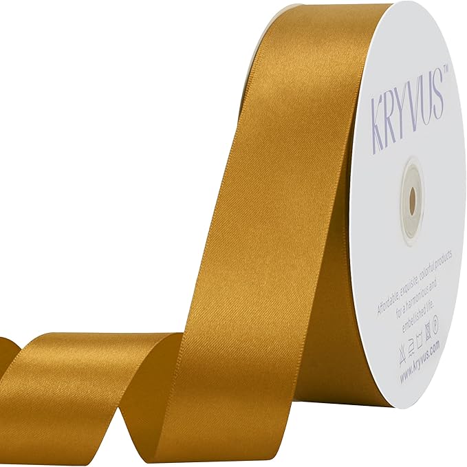 Gold Satin Ribbon 1-1/2 inch X Continuous 100 Yards, Single Face Polyester by Kryvusribbon