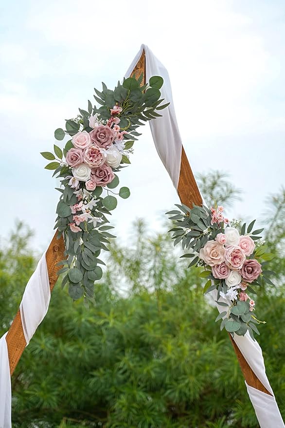 ponatia Small Wedding Arch Flowers, Artificial Dusty Rose Flowers - Image 4