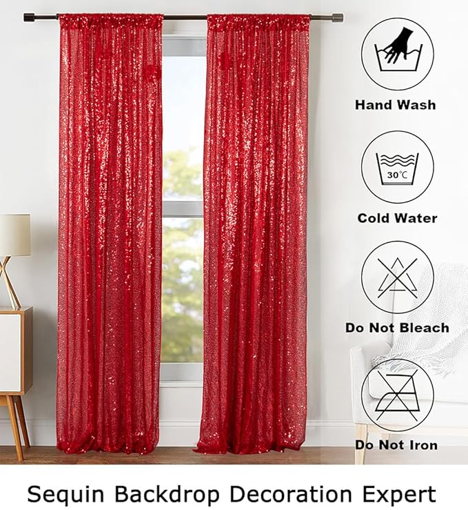 ShinyBeauty Sequin Backdrop Curtain 2 Panels 2FTx8FT Photo Background Glitter - Image 6