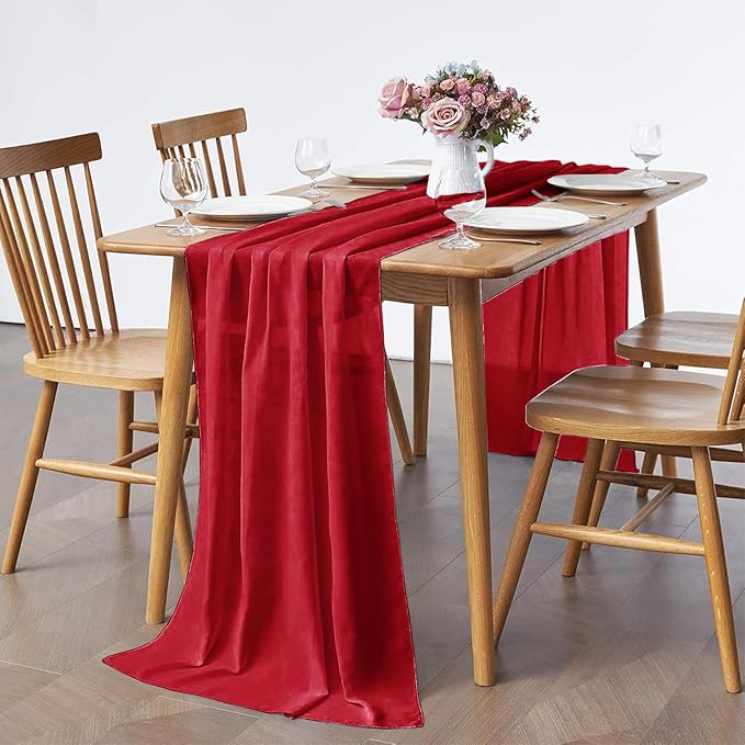 5 Pack 10Ft Red Chiffon Table Runner Sheer 29x120 Inch - Image 5