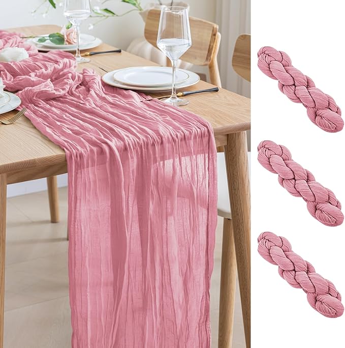 Asee'm 3pcs Cheesecloth Table Runner 120 Inches Long Pink Boho Gauze Cheese by Aseem