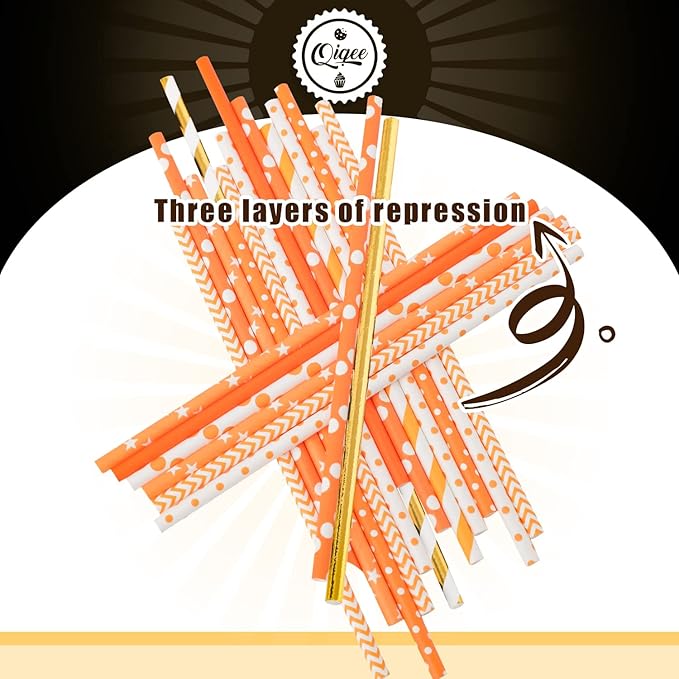 qiqee Gold Orange Disposable Straws - Image 2