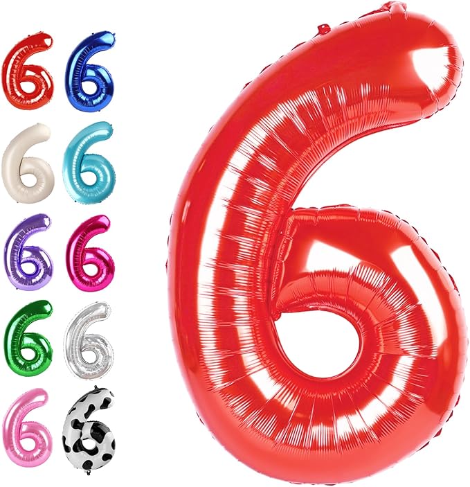 40 Inch Red Mylar Foil Number 6 Birthday Balloon, Digital Balloons by Upgesy