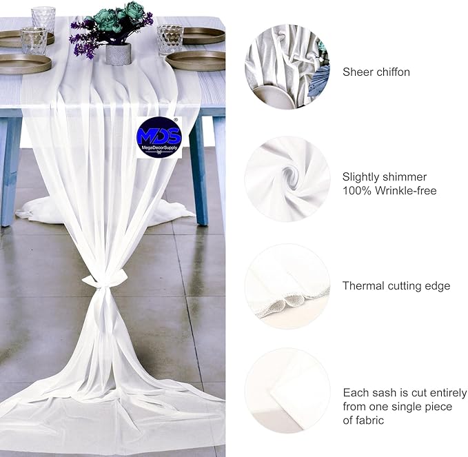 MDS 10 Pack 10ft Chiffon Table Runner 29 x 120 Inches Sheer Wedding Runner - Image 6