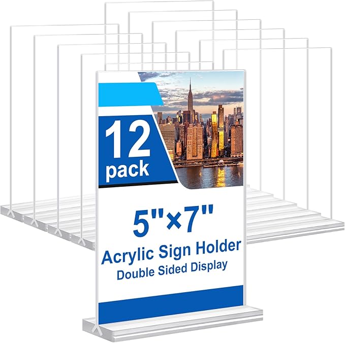 5x7 Acrylic Sign Holder, 12 Pack Vertical Plastic Signs Frame Table Top Display by Unknown