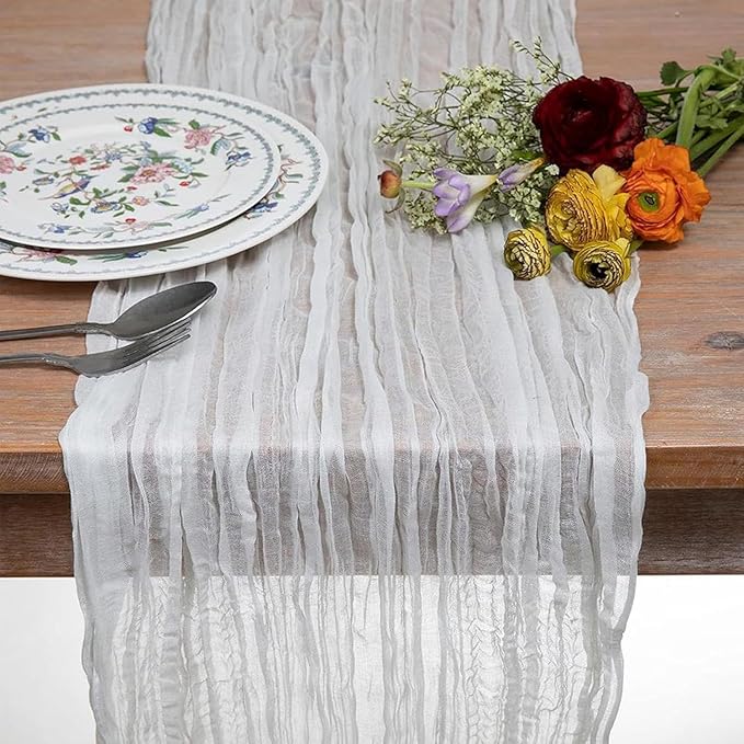 6 Pack White Cheesecloth Table Runner 21x120 Inch Boho Wrinkled Sheer Romantic - Image 3