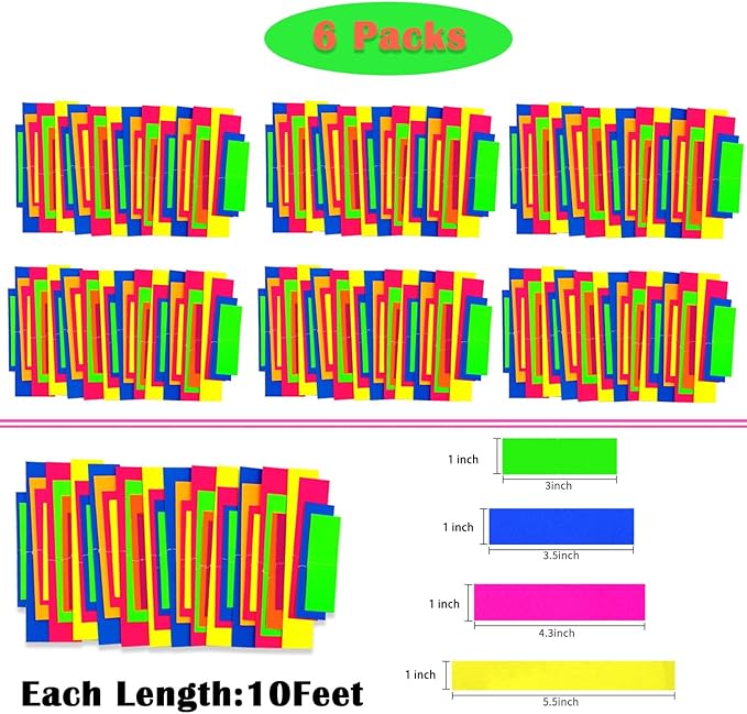 60feet UV Neon Paper Garland Stripe Neon Streamers Black Light Neon - Image 7