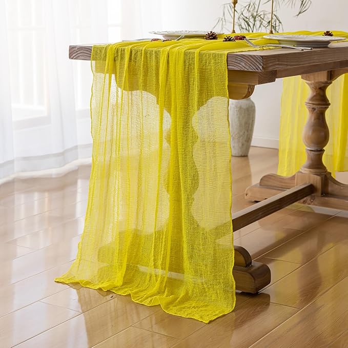 Yellow Table Runner Rustic Gauze Cheesecloth Table Runner 120 Inch 10 FT - Image 2