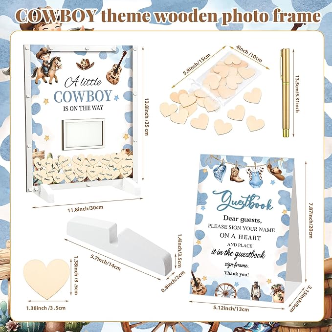 65 Pcs Cowboy Baby Shower Decorations Guest Book Alternatives a Little Cowboy - Image 4