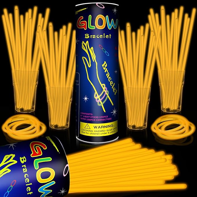 200 Pack 8'' Glow Sticks Bulk Party Favors Orange Light Up Sticks by Taikula