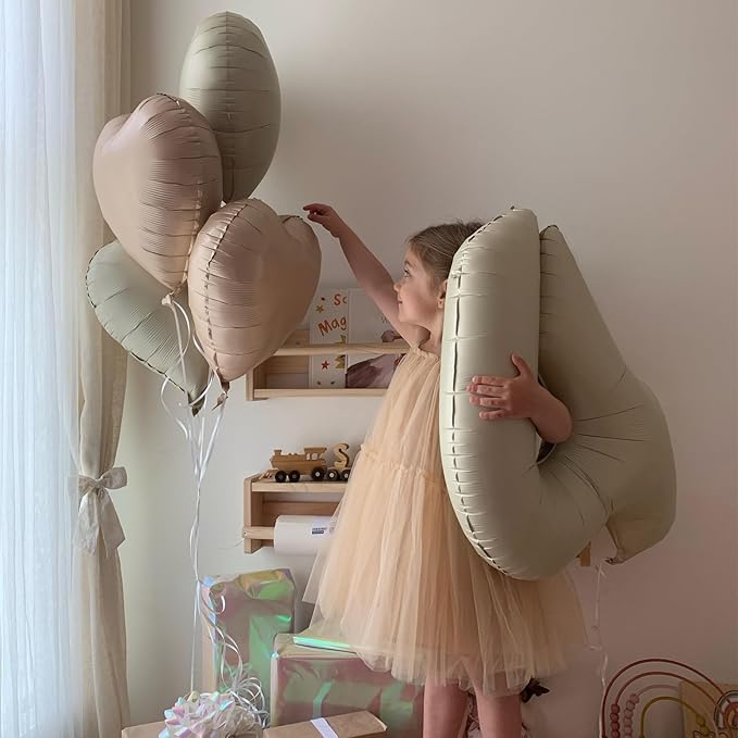 Cream White Beige Heart Balloons, 18Inch Retro Apricot Helium Polyester Film - Image 3