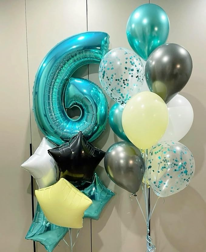 Teal Blue 40 Inch Mylar Foil Number 6 Balloon, Birthday Digital Balloons - Image 6