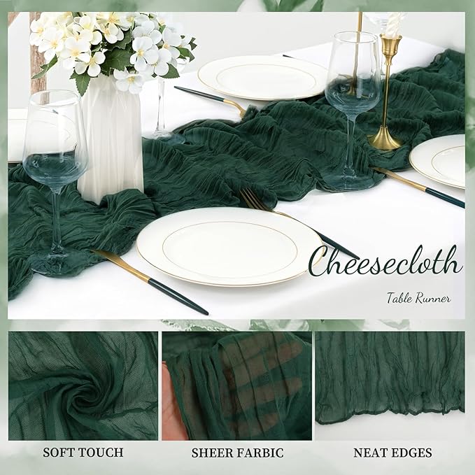 Emerald Green 12 Pack Cheesecloth Table Runner 10FT Boho Fabric Rustic Cheese - Image 3
