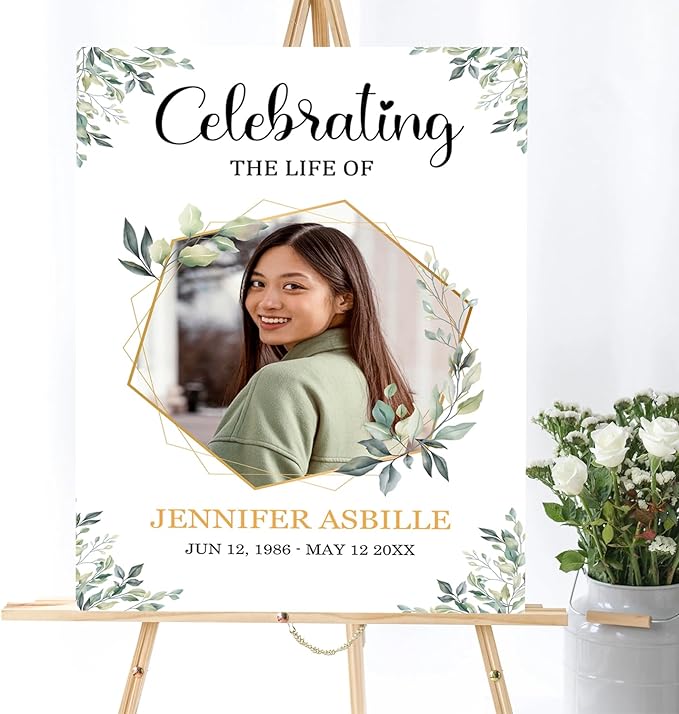 Greenery Funeral Welcome Sign, Celebration of Life Sign, In Loving Memory Sign - Image 4