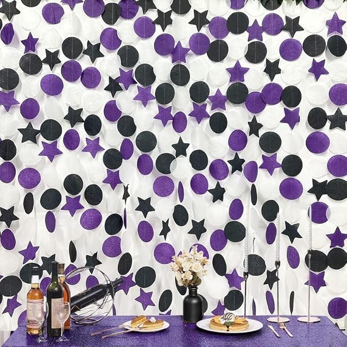 173 Ft Purple Black and White Party Decorations Big Star Circle Dot Backdrop - Image 2